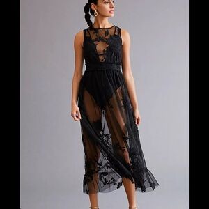 Anthropologie Embroidered Mesh Maxi Dress